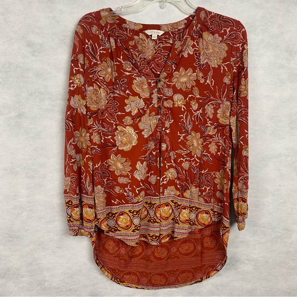 Lucky Brand Rust and Gold Floral Blouse